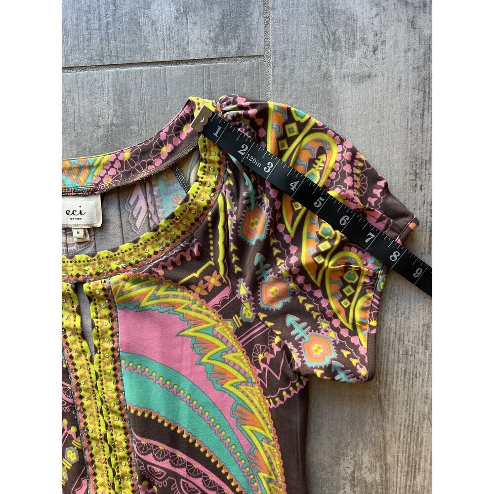 ECI NEW YORK Short Sleeve Boho Printed Sheath Dress Stretch Party Vacation 6 - Picture 7 of 9